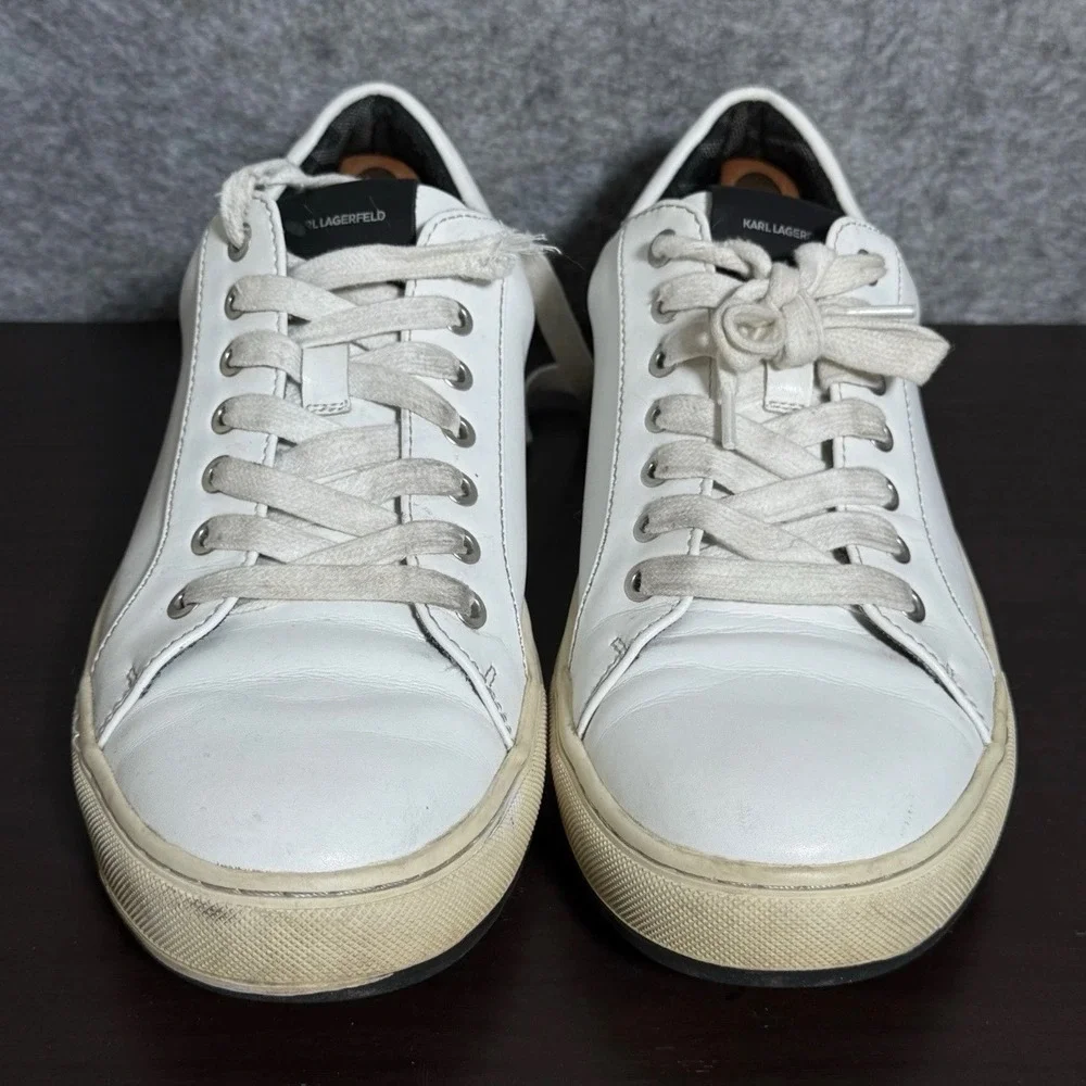Karl Lagerfeld Paris Sneakers Mens 10.5 (L) Logo Leather White Solid